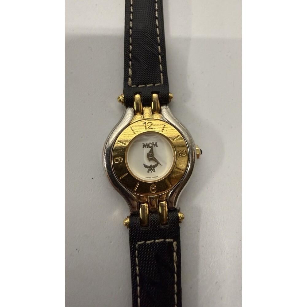 Brand New Vintage MCM Swiss Quartz Watch Silver & Gold Two Tone Leather COA